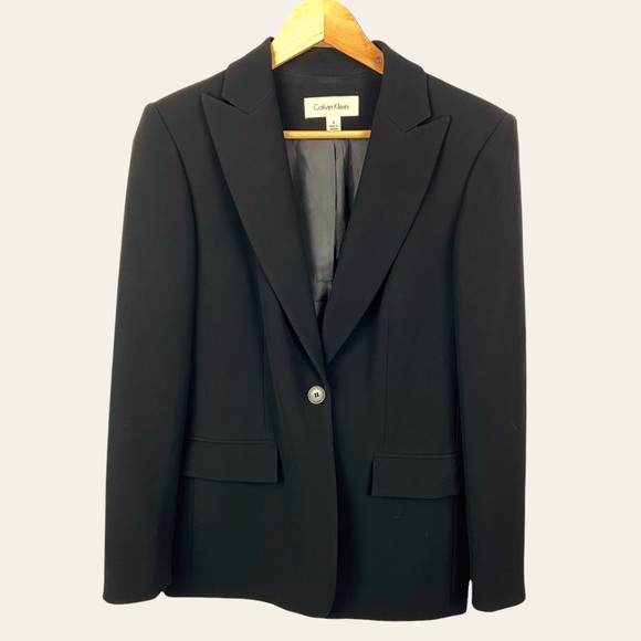 Calvin Klein Lined Single Button Tailored Black Blazer Suit Jacket - Picture 3 of 13